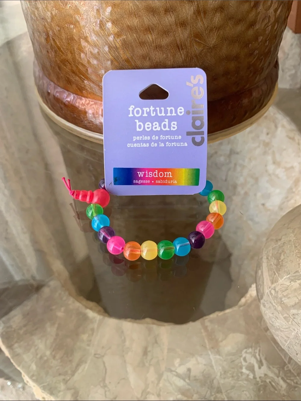 Claire's Kids Rainbow Bead Bracelet with 'Wisdom' Tag - Multicolor